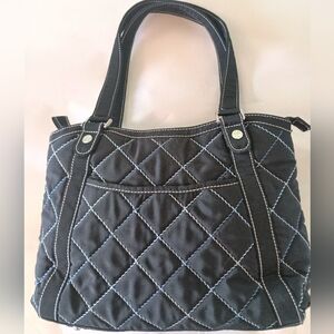 Vintage Vera Bradley Quilted Black Handbag with Blue/White Topstitching